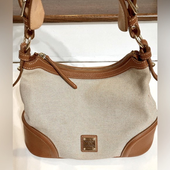 Dooney & Bourke Hobo Bag Purse 'Natural' Coated Cotton with Natural Leather Trim